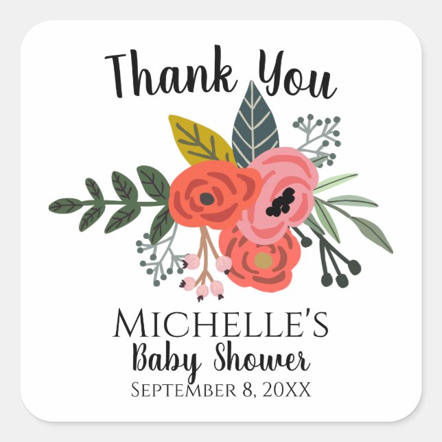 Pink red ranunculus bouquet summer flowers party square sticker (Front)