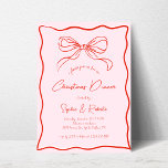 Pink & Red Retro Bow French Christmas Dinner Invitation<br><div class="desc">Invite your guests with this Pink & Red Retro Bow French Christmas Dinner Invitation, featuring a playful, vintage design. The hand-drawn whimsical wavy frames, quirky French bow, and scribble-style handwritten text add a fun, doodle-like charm. The pink background contrasts beautifully with red and white stripes on the back. Perfect for...</div>