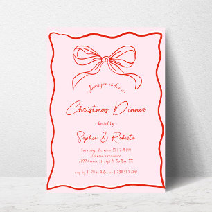 Pink & Red Retro Bow French Christmas Dinner Invitation
