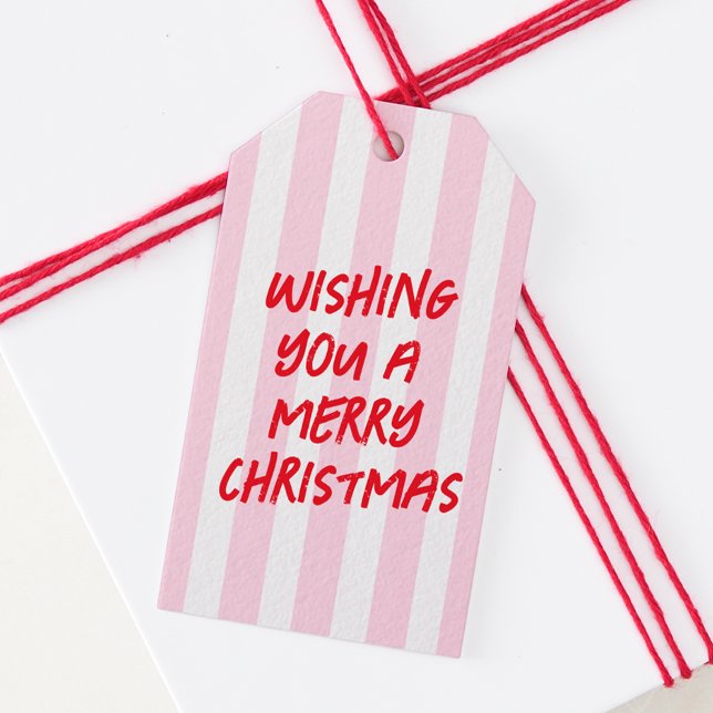 Pink Red Retro Christmas Gift Tag (Creator Uploaded)