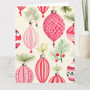 Pink Red Retro Christmas Ornaments Card
