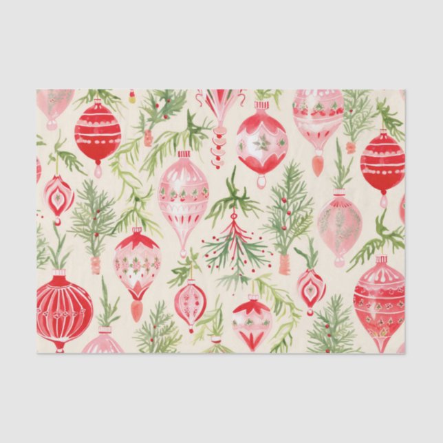 Pink Red Retro Christmas Ornaments Fun  Tissue Paper (Front)