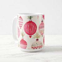 Pink Red Retro Christmas Ornaments Mug