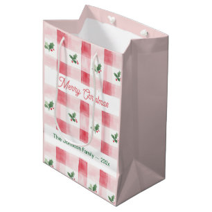 Pink Red Retro Christmas Personalised Medium Gift Bag