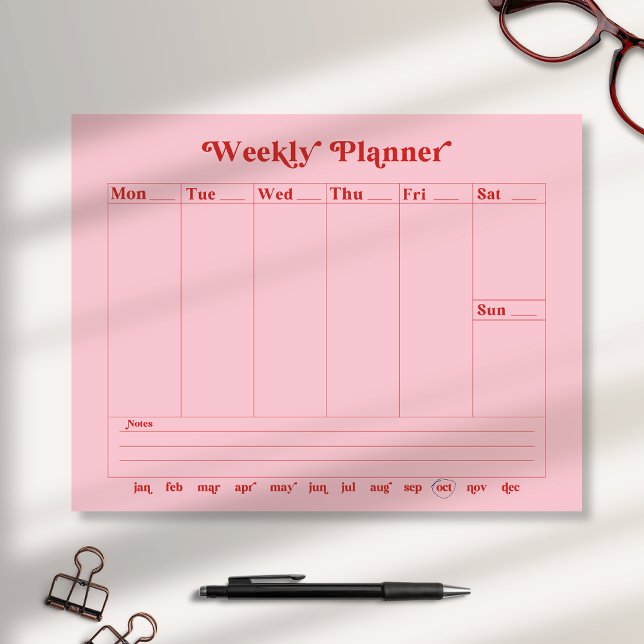 Pink, red, retro style weekly planner Notepad (Creator Uploaded)