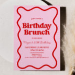 Pink Red Retro Wavy Border Birthday Brunch Party Invitation<br><div class="desc">This is a Pink Red Retro Wavy Border Birthday Brunch Party Invitation!</div>