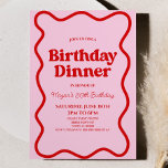 Pink Red Retro Wavy Border Birthday Dinner Party Invitation<br><div class="desc">This is a Pink Red Retro Wavy Border Birthday Dinner Party Invitation!</div>