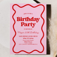 Pink Red Retro Wavy Border Birthday Party