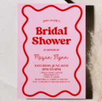 Pink Red Retro Wavy Border Bridal Shower