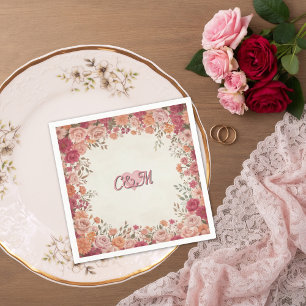 Pink & Red Romantic Rose Spring Floral Wedding Napkin