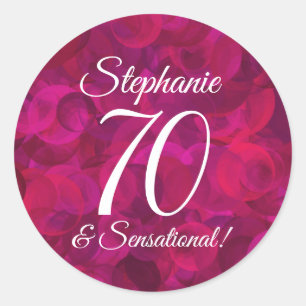  Pink Red Rose 70 and Sensational Birthday Favour Classic Round Sticker