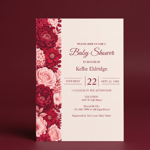 Pink Red Rose Baby Shower Invitation