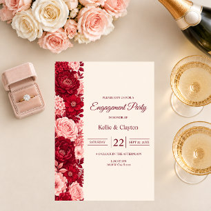 Pink Red Rose Engagement Party Invitation