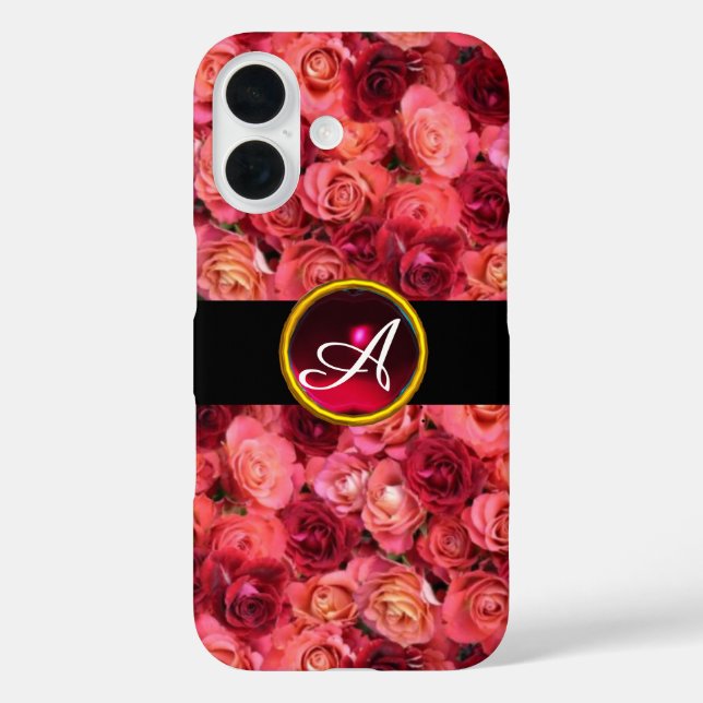 PINK RED ROSE FIELD ,RED RUBY GEMSTONE MONOGRAM Case-Mate iPhone CASE (Back)