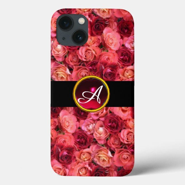 PINK RED ROSE FIELD ,RED RUBY GEMSTONE MONOGRAM Case-Mate iPhone CASE (Back)