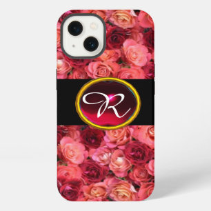 PINK RED ROSE FIELD ,RED RUBY GEMSTONE MONOGRAM iPhone 13 CASE