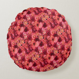 PINK RED ROSE FIELD ROUND CUSHION