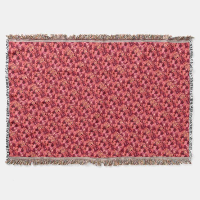 PINK RED ROSE FIELD THROW BLANKET (Front)