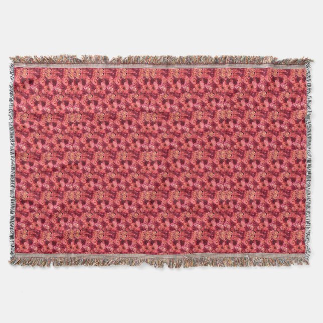 PINK RED ROSE FIELD THROW BLANKET (Front)