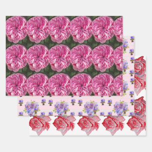 Pink Red Rose Roses flower Watercolor Painting Art Wrapping Paper Sheet