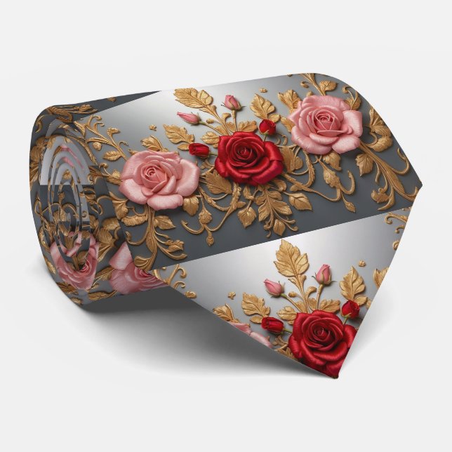 Pink & Red Rose Tie (Rolled)