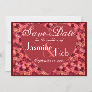 Pink red rose valentine Save the Date invites