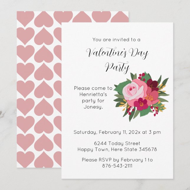 Pink Red Rose Valentine's Day Party Invitation (Front/Back)