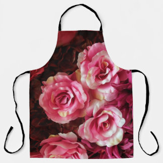 Pink, red roses: fabric background. apron