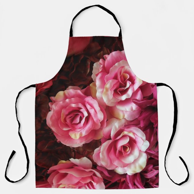 Pink, red roses: fabric background. apron (Front)
