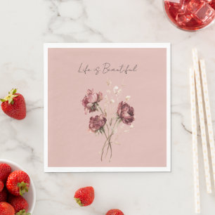 Pink Red Roses Floral Napkin
