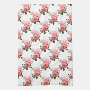 Pink Red Roses Floral Template Watercolor Art Tea Towel