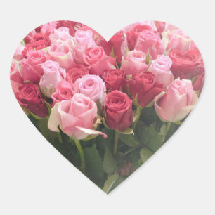 Pink Red Roses Heart Shape Stickers