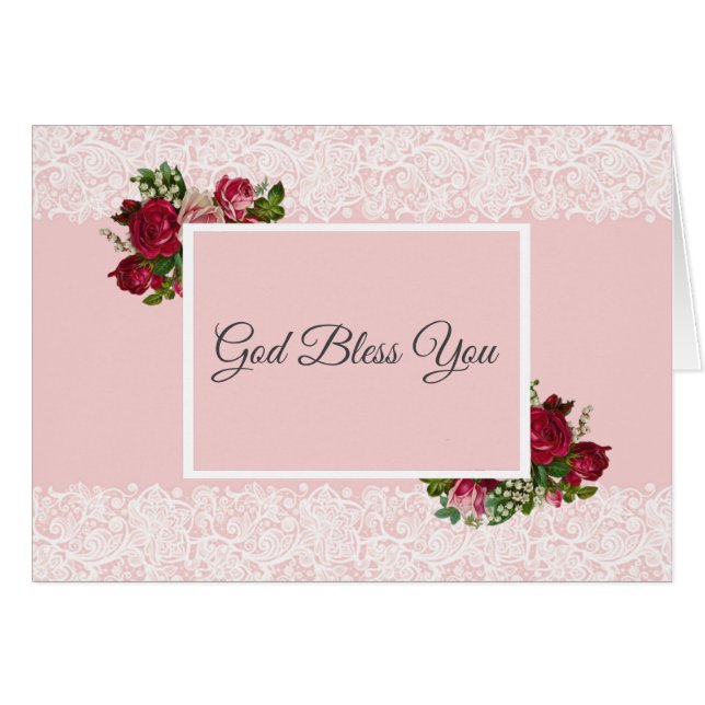 Pink Red Roses Lily of the Valley White Lace (Front Horizontal)