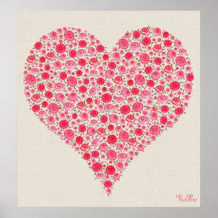 Pink Red Roses Love Heart Painting Print