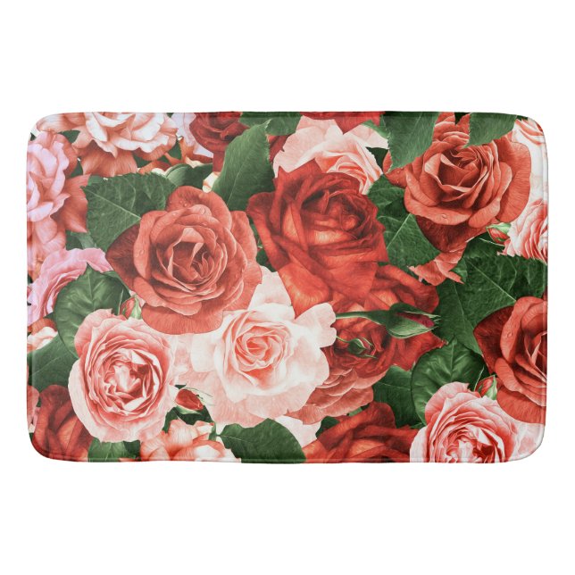 Pink Red Roses Random Arrangements Floral Pattern  Bath Mat (Front)
