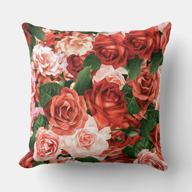 Pink Red Roses Random Arrangements Floral Pattern  Cushion (Front)
