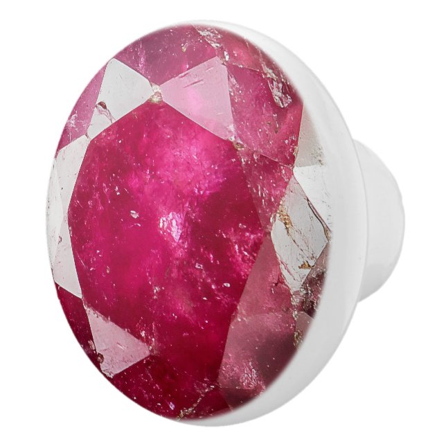 Pink Red Ruby Crystal Pattern Ceramic Knob (Right)