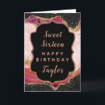 Pink Red Sequins Agate Sweet 16 Happy Birthday Card<br><div class="desc">This elegant and glamourous birthday card can be personalised with a name or title such as daughter, granddaughter, niece, friend etc. The design features a pink, black and red agate marble background with faux gold glitter accents. The text combines handwritten script and modern sans serif fonts for a classy and...</div>