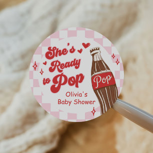 Pink Red She's Ready to Pop Baby Shower Classic Round Sticker