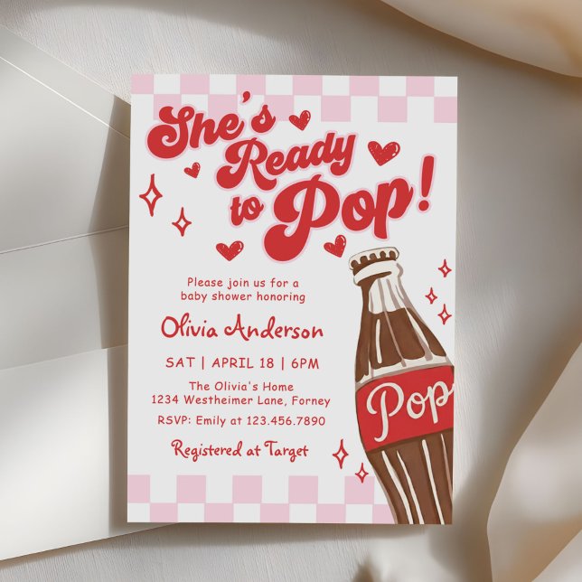 Pink Red She's Ready to Pop Baby Shower Invitation (Creator Uploaded)