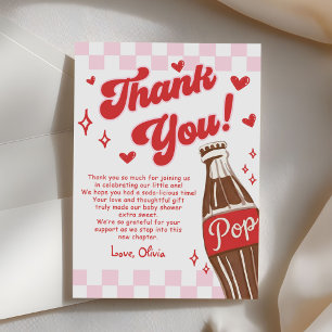 Pink Red She's Ready to Pop Baby Shower Thank You Card