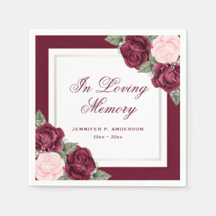 Pink Red Silver Floral Funeral Memorial Napkin