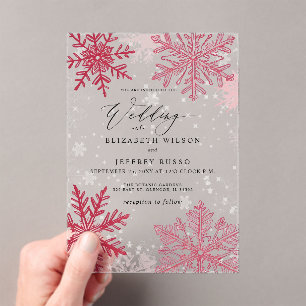 Pink Red snowflakes Winter Wedding Acrylic Invitations