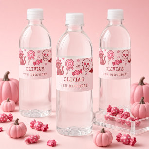 Pink Red Spooktacular Ghost Personalised Halloween Water Bottle Label
