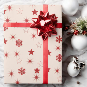 Pink Red Stars Snowflake Sparkle Holiday Gift Wrapping Paper