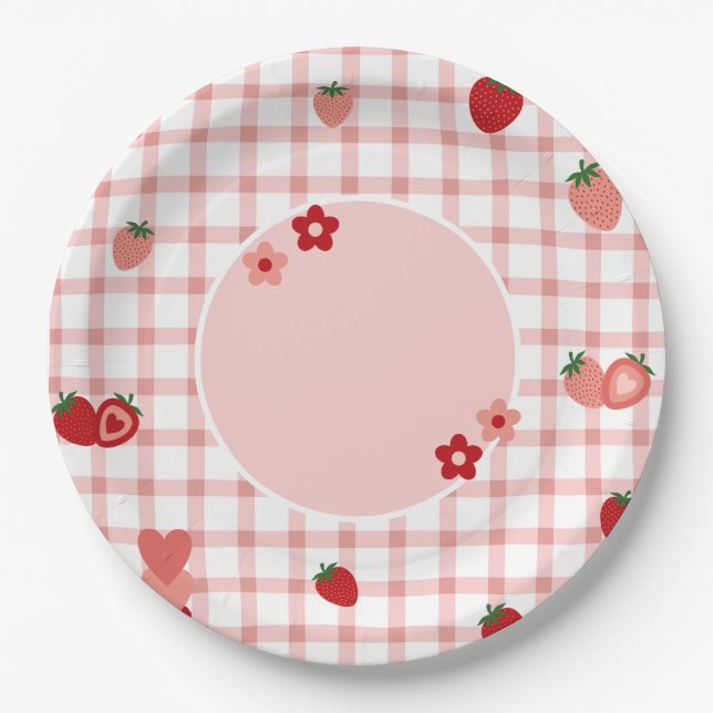 Pink, Red Strawberry and flower Plate (Front)