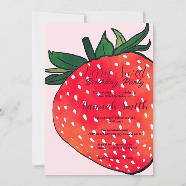 Pink Red Strawberry Berry Sweet Invitation (Front)