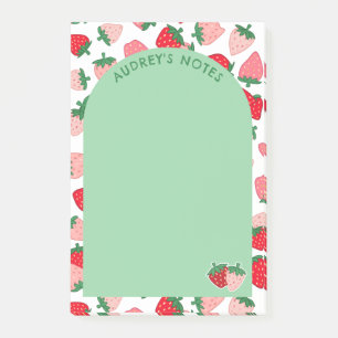 Pink Red Strawberry Pattern Green Arch Add Name Post-it Notes