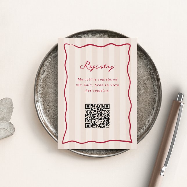 Pink & Red Stripe Bridal Shower Registry Enclosure Card (Creator Uploaded)