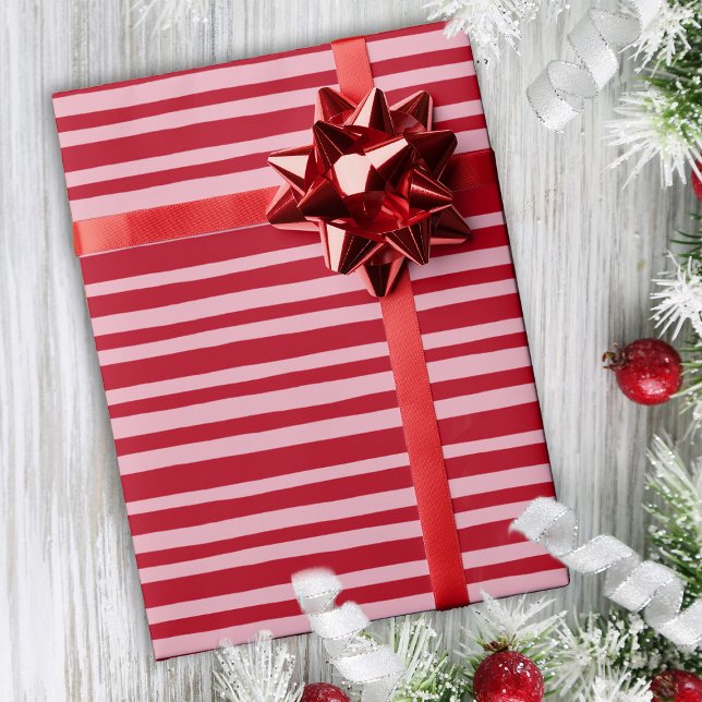 Pink Red Stripe Cute Hand Drawn Quirky Christmas Wrapping Paper (Creator Uploaded)